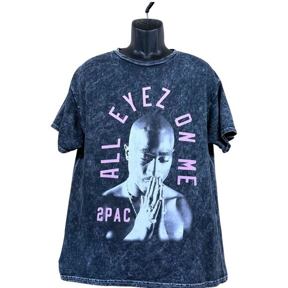 Fashion Nova Tupac All Eyez On Me Charcoal Distressed Tee Size Large - Picture 1 of 7